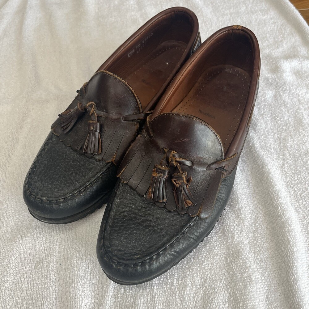Allen Edmonds Nashua Tassel Loafer Black Brown Pebbled Leather Kiltie 9.5D